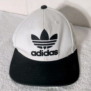 Adidas White Black Trefoil Spell Out Logo Snap Back Hat